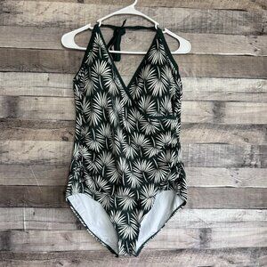 Boden Green White Palm Fronds Padded Women's One Piece Swimsuit US 16R